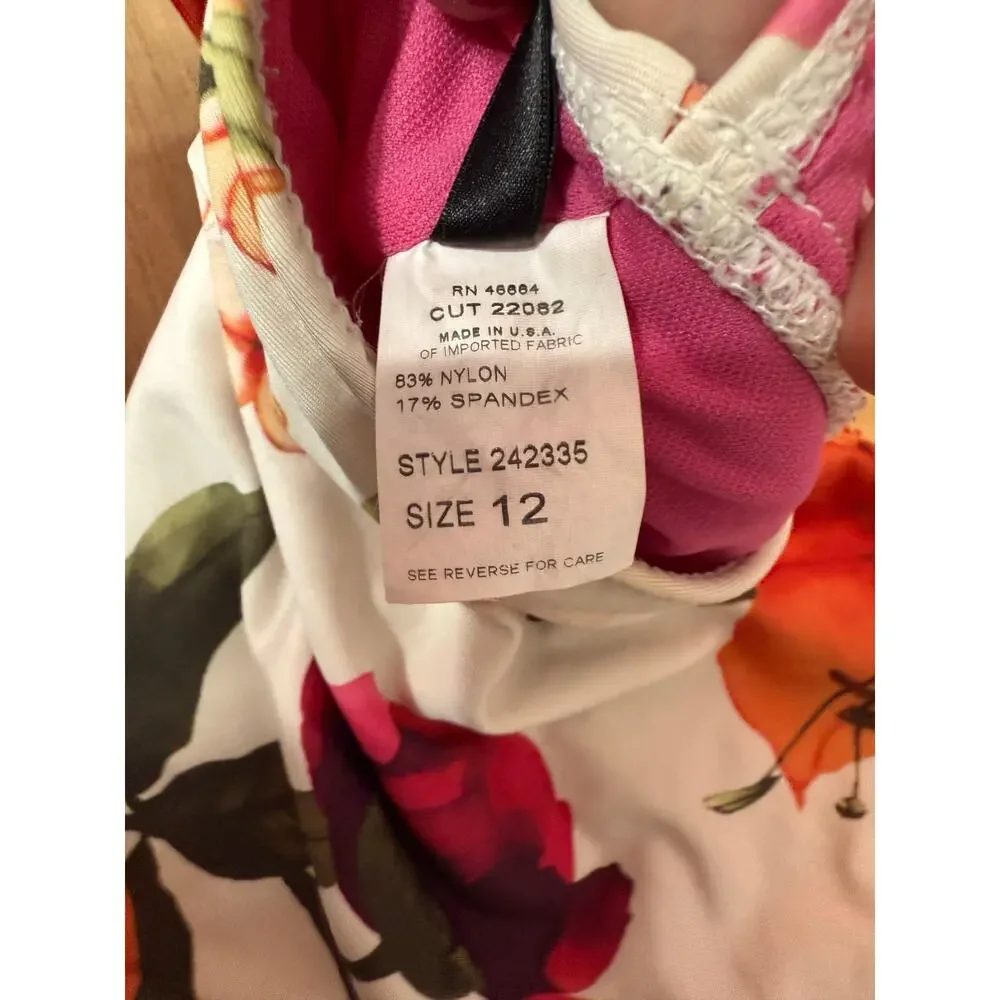 St. John Women’s Y2K Pink White Floral Swim Top Sz 12